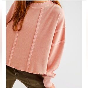 We The Free by Free People Ellie Thermal Knit Long Sleeve Top Size XS Peach New